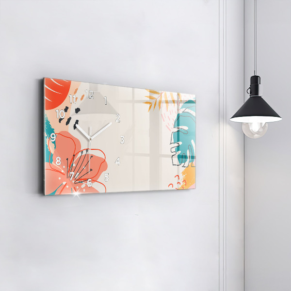 Glass wall clock rectangular Hawaiian plants