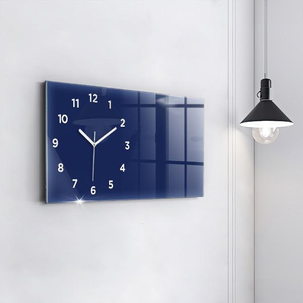 Glass wall clock rectangular Navy blue color