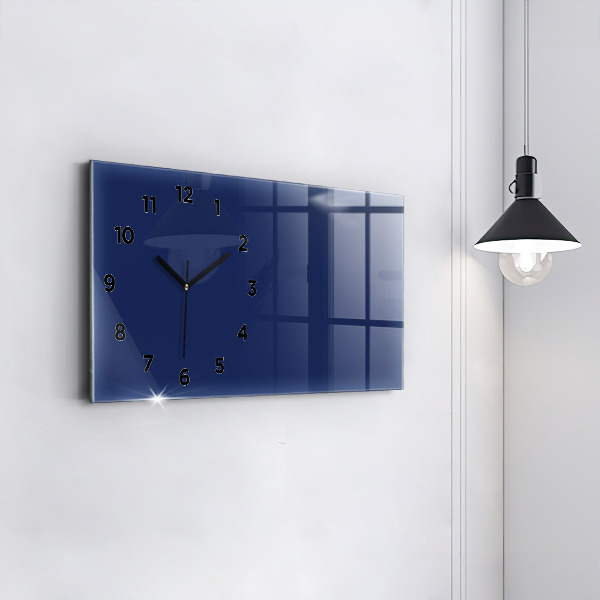 Glass wall clock rectangular Navy blue color