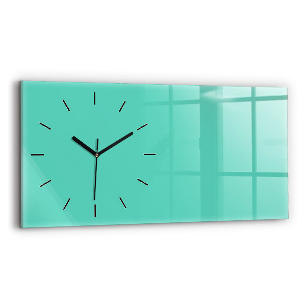 Glass wall clock rectangular Turquoise color