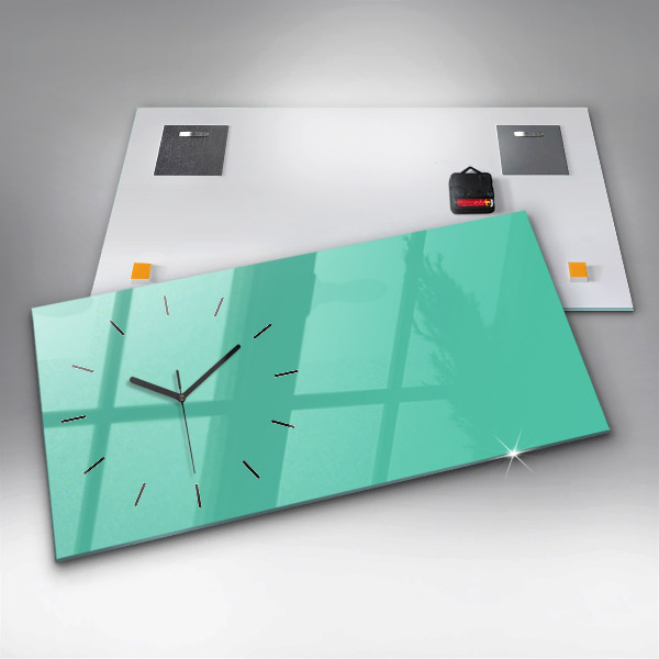 Glass wall clock rectangular Turquoise color