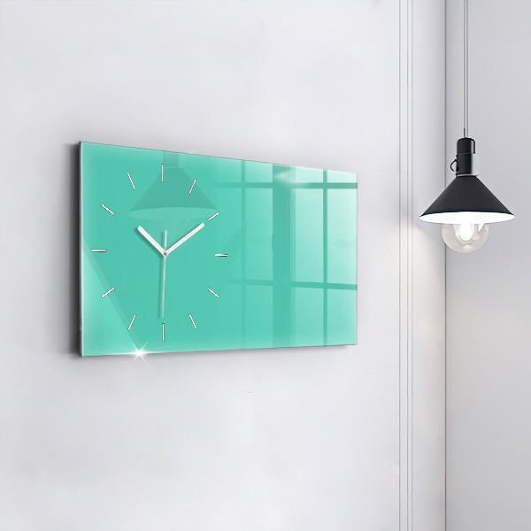 Glass wall clock rectangular Turquoise color