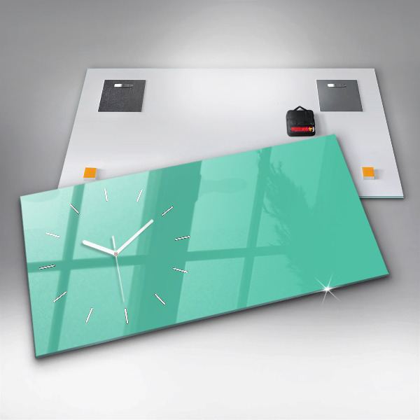Glass wall clock rectangular Turquoise color