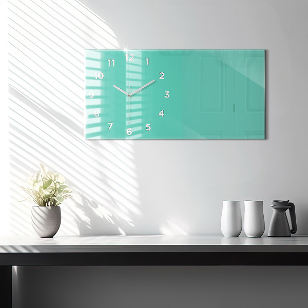 Glass wall clock rectangular Turquoise color