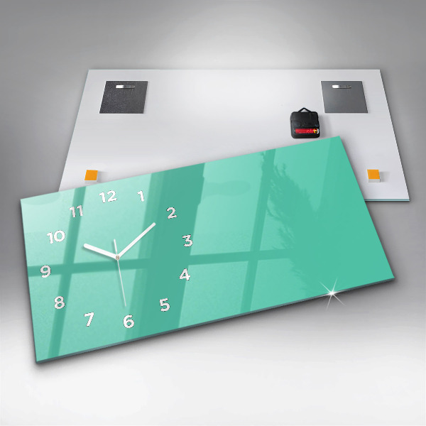 Glass wall clock rectangular Turquoise color