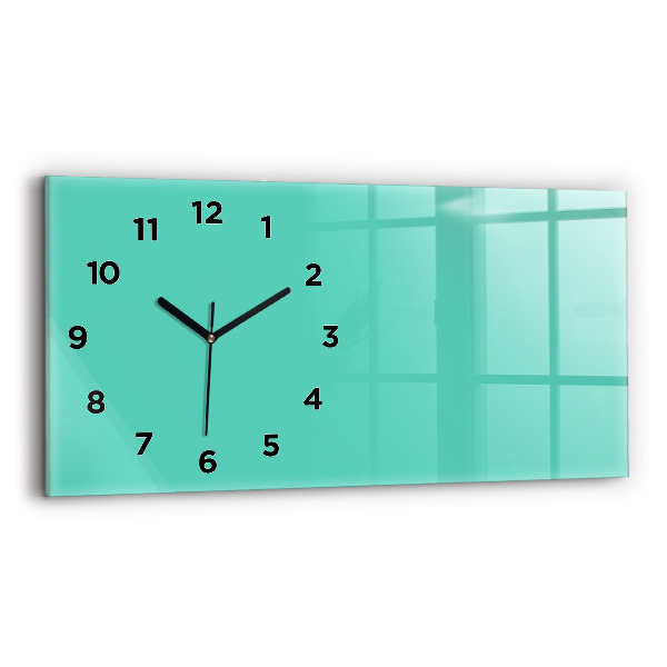 Glass wall clock rectangular Turquoise color