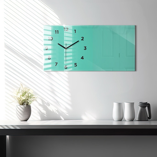 Glass wall clock rectangular Turquoise color