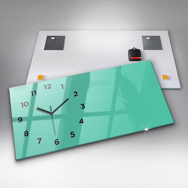 Glass wall clock rectangular Turquoise color