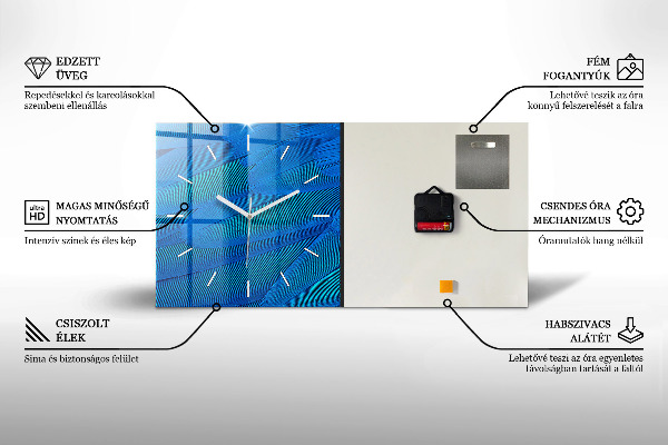 Glass wall clock rectangular Color dark navy blue