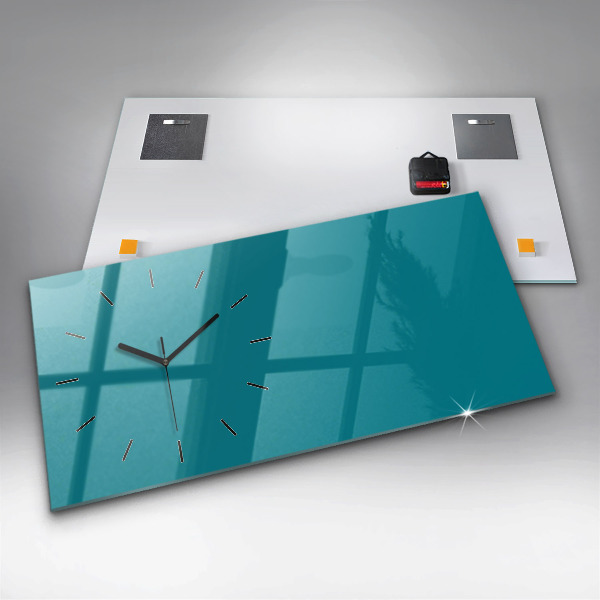 Glass wall clock rectangular Sea color