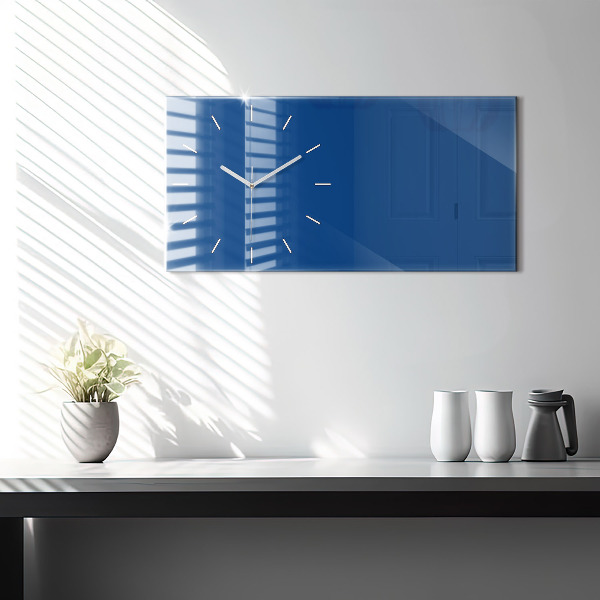 Glass wall clock rectangular Blue color