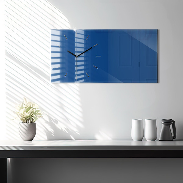 Glass wall clock rectangular Blue color