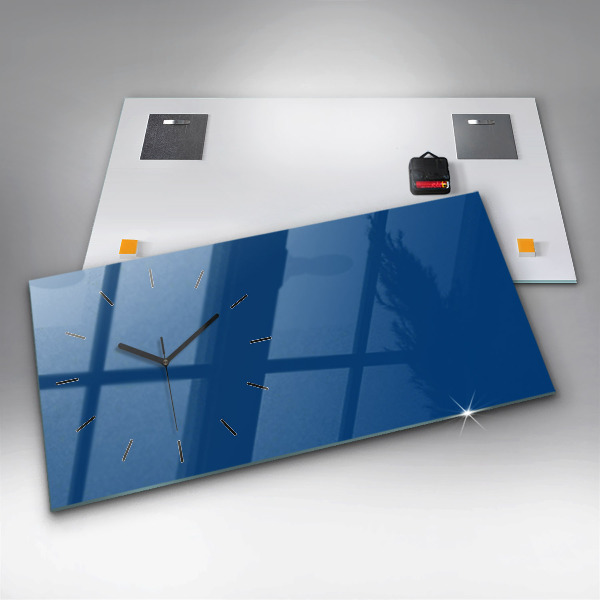 Glass wall clock rectangular Blue color