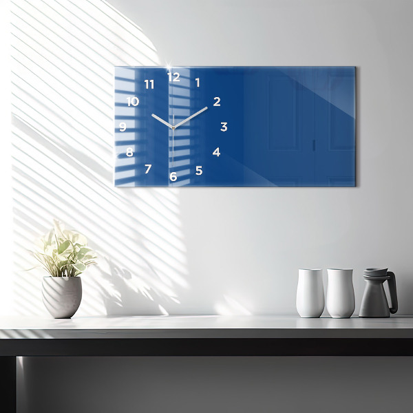 Glass wall clock rectangular Blue color