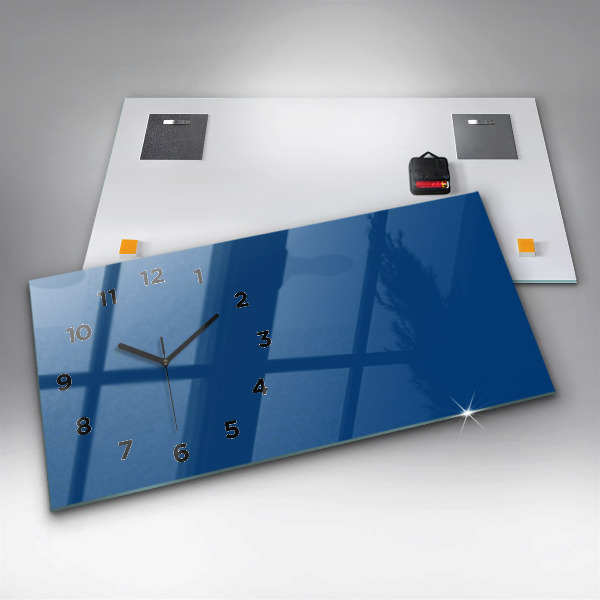 Glass wall clock rectangular Blue color