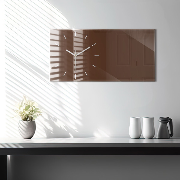 Glass wall clock rectangular Brown color