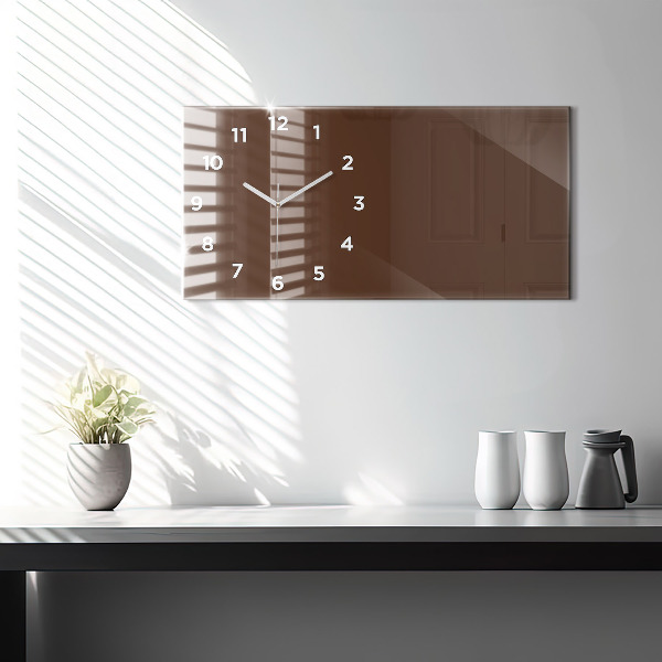 Glass wall clock rectangular Brown color