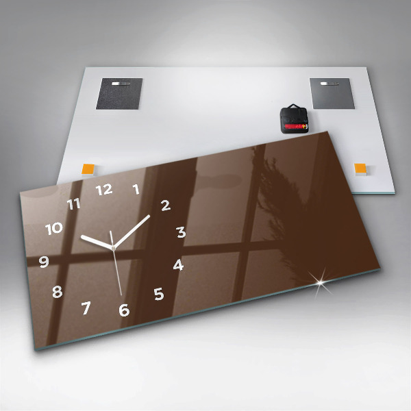 Glass wall clock rectangular Brown color