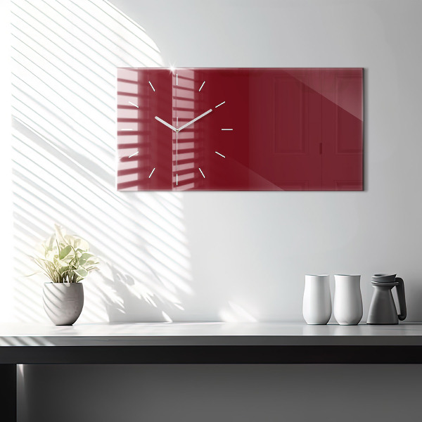 Glass wall clock rectangular Burgundy color