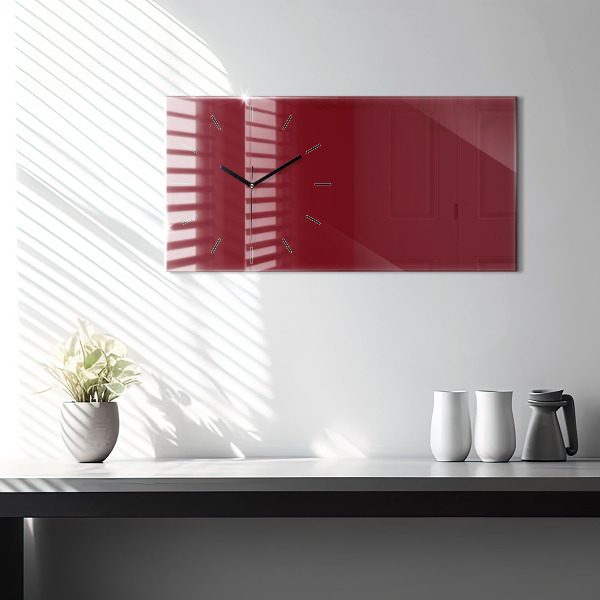 Glass wall clock rectangular Burgundy color