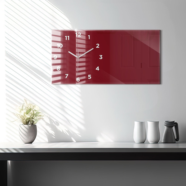 Glass wall clock rectangular Burgundy color
