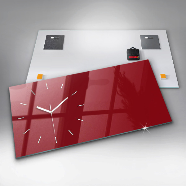 Glass wall clock rectangular Red color
