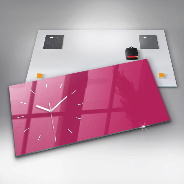 Glass wall clock rectangular Color strong pink