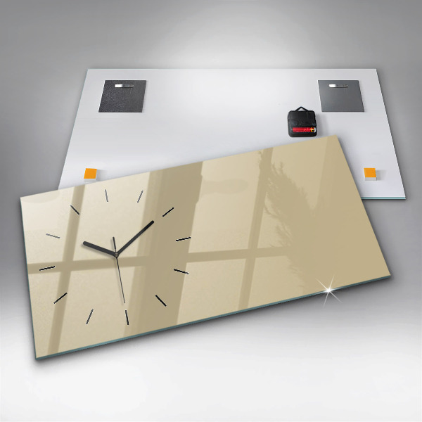 Glass wall clock rectangular Beige color