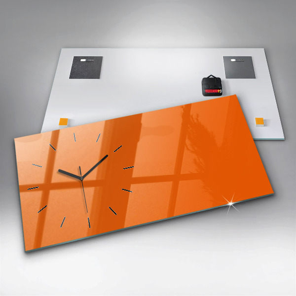 Glass wall clock rectangular Orange color