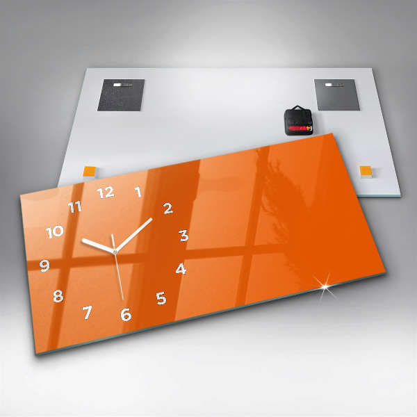 Glass wall clock rectangular Orange color