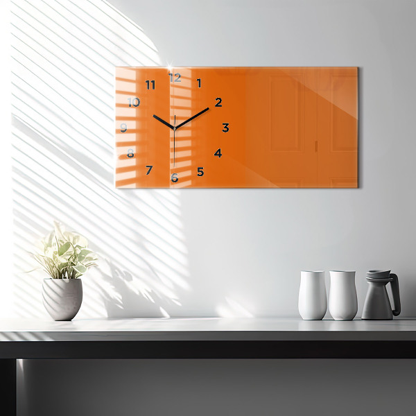 Glass wall clock rectangular Orange color