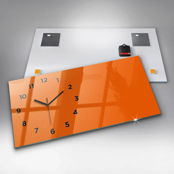 Glass wall clock rectangular Orange color