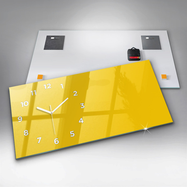Glass wall clock rectangular Light yellow color