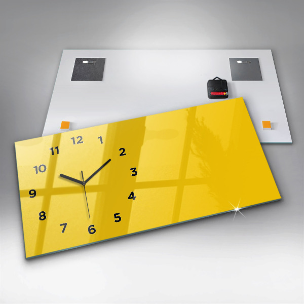 Glass wall clock rectangular Light yellow color