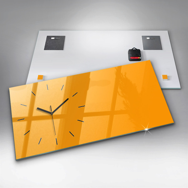 Glass wall clock rectangular Color golden yellow
