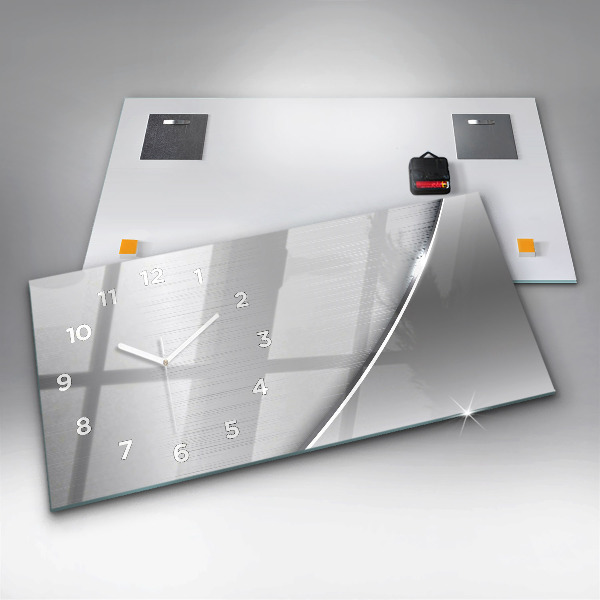 Glass wall clock rectangular Silver pattern