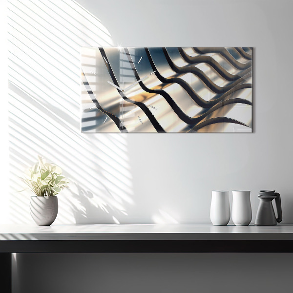 Glass wall clock rectangular Silver pattern
