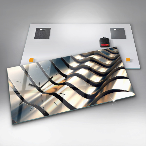 Glass wall clock rectangular Silver pattern