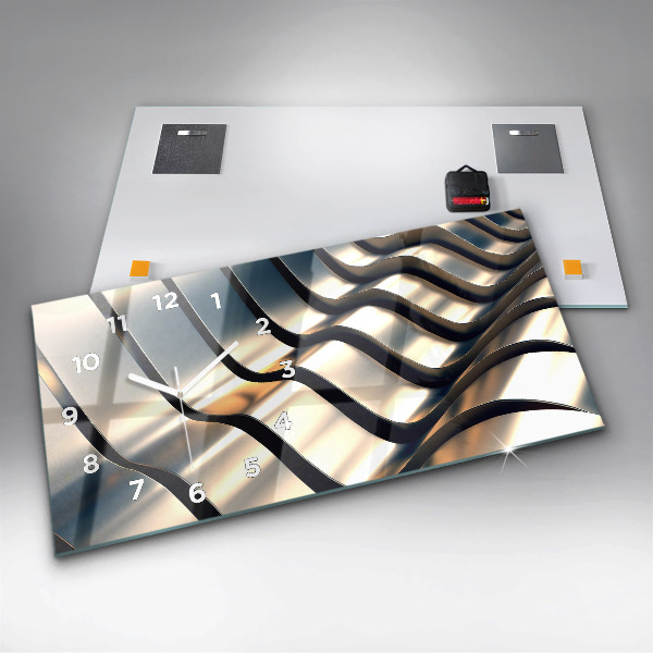 Glass wall clock rectangular Silver pattern