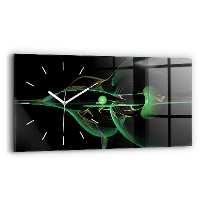 Glass wall clock rectangular Green abstraction