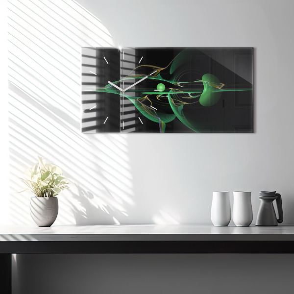 Glass wall clock rectangular Green abstraction