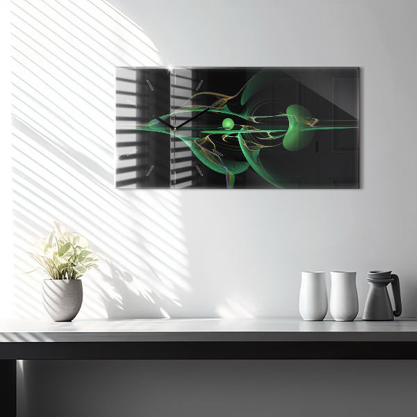 Glass wall clock rectangular Green abstraction