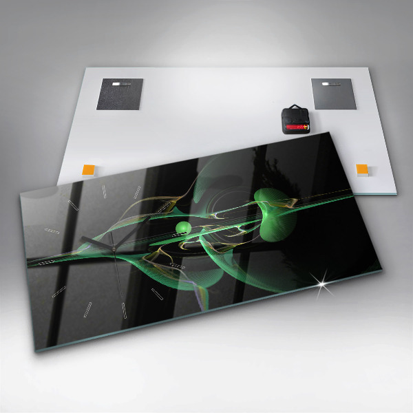 Glass wall clock rectangular Green abstraction
