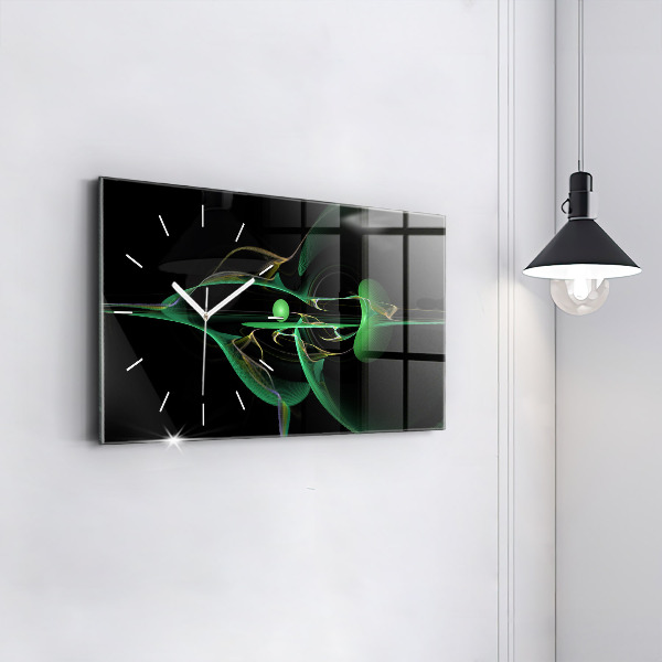 Glass wall clock rectangular Green abstraction