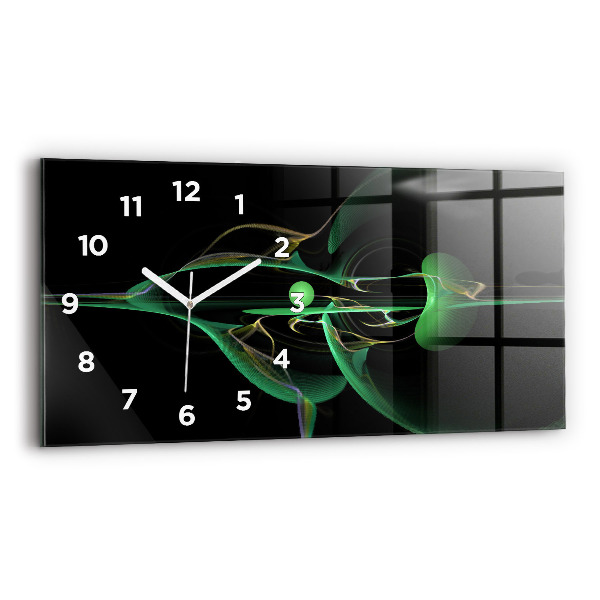 Glass wall clock rectangular Green abstraction