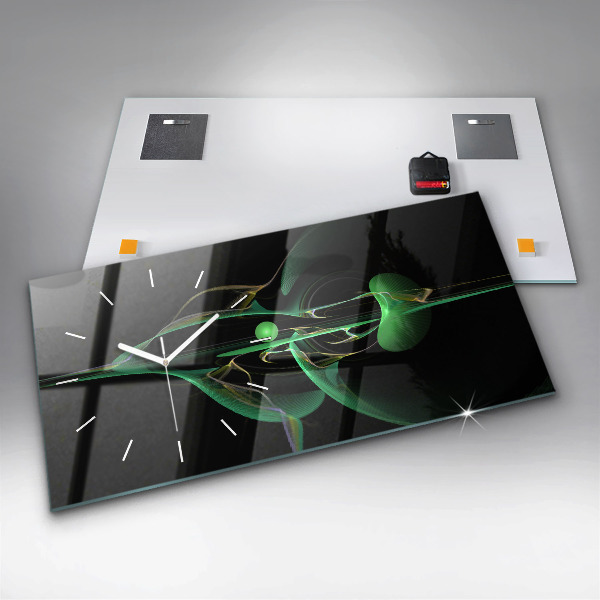 Glass wall clock rectangular Green abstraction