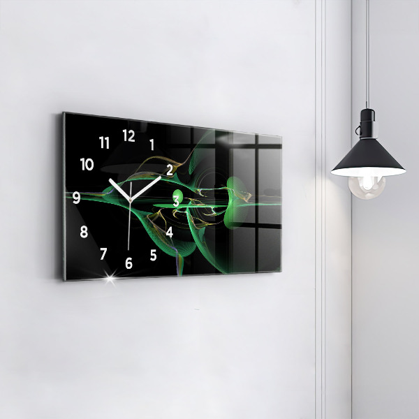 Glass wall clock rectangular Green abstraction