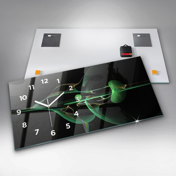 Glass wall clock rectangular Green abstraction