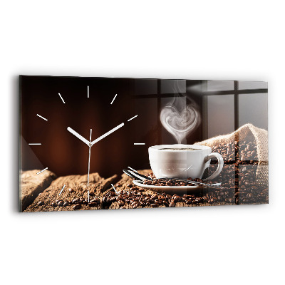 Glass wall clock rectangular A cup of coffee
