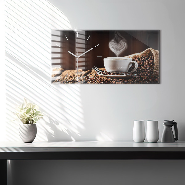 Glass wall clock rectangular A cup of coffee